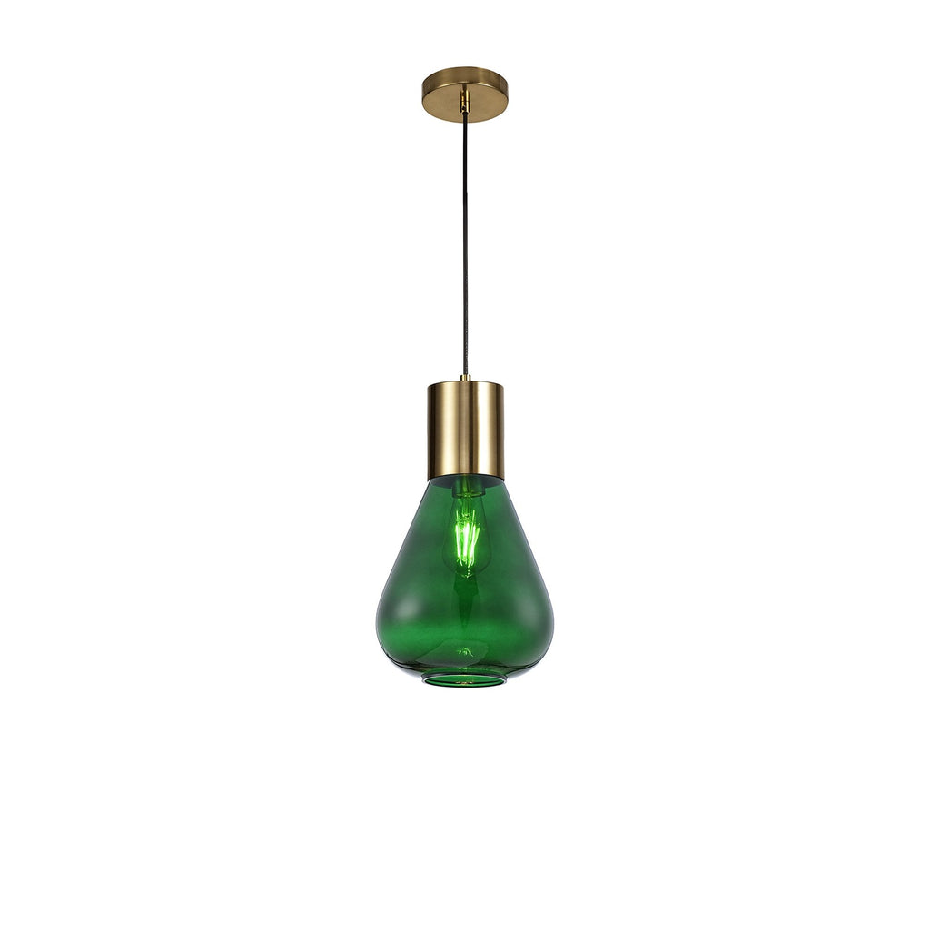 NLK09259 Olivia 1 Light Narrow Pendant Ancient Brass Green