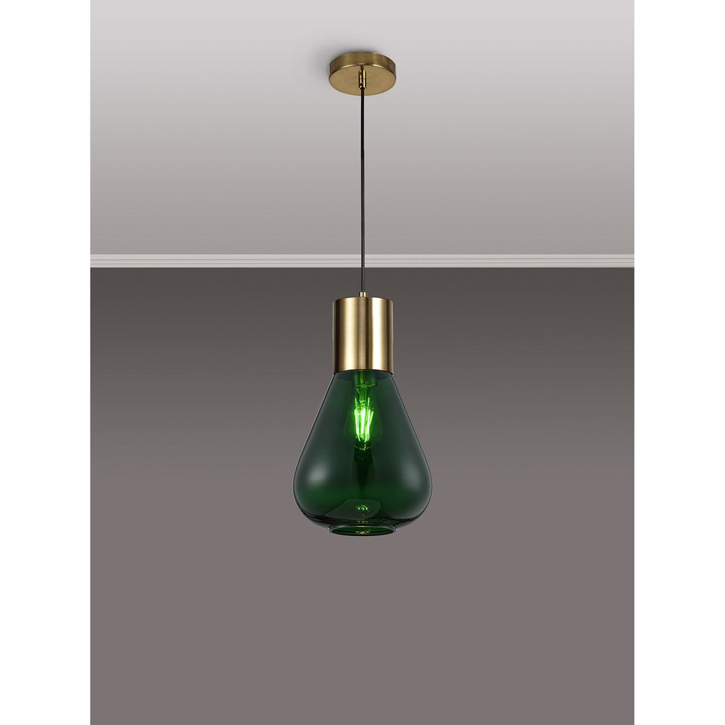 NLK09259 Olivia 1 Light Narrow Pendant Ancient Brass Green
