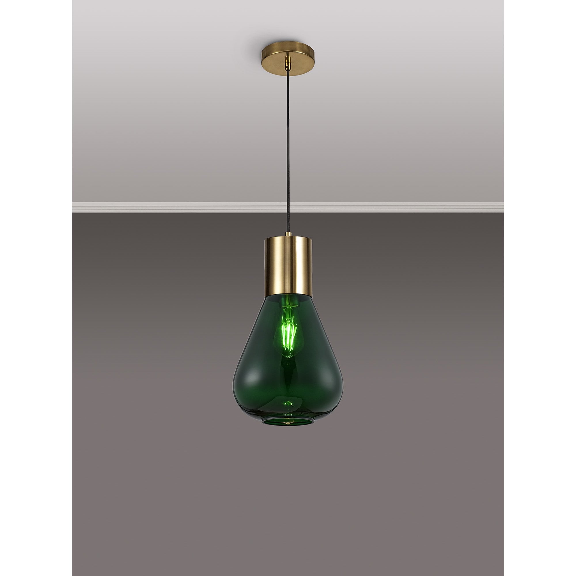 NLK09259 Olivia 1 Light Narrow Pendant Ancient Brass Green