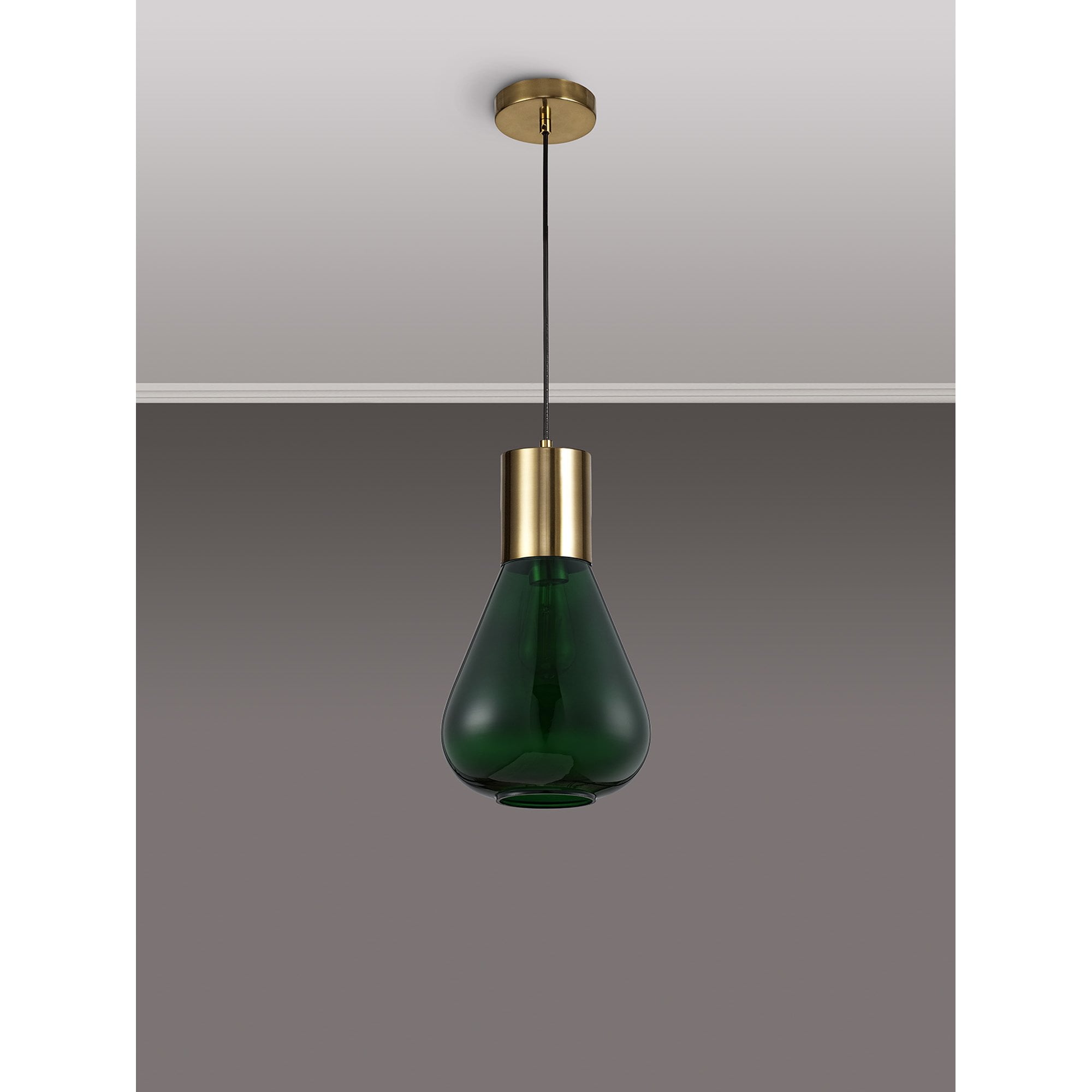 NLK09259 Olivia 1 Light Narrow Pendant Ancient Brass Green
