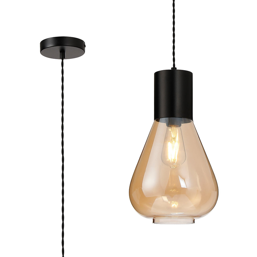 NLK09649 Olivia 1 Light Narrow Pendant Satin Black Amber