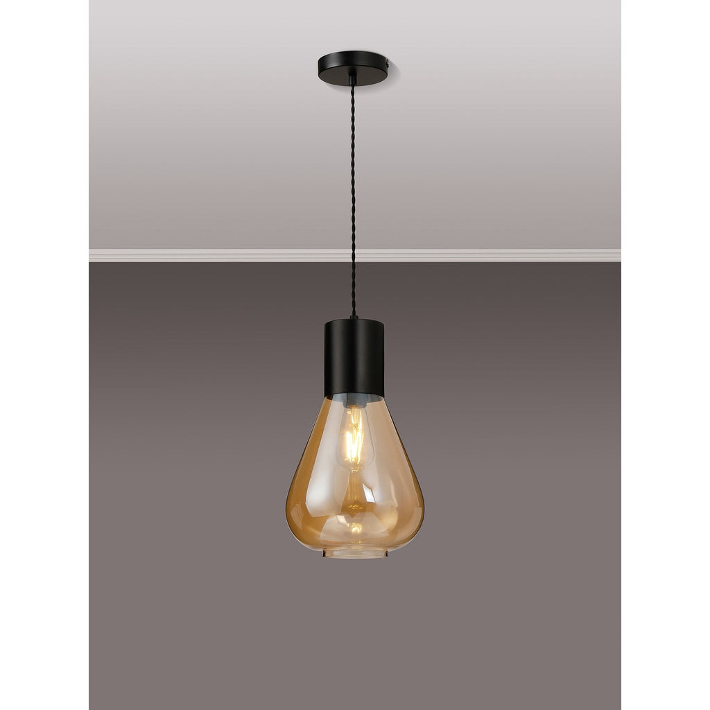 NLK09649 Olivia 1 Light Narrow Pendant Satin Black Amber