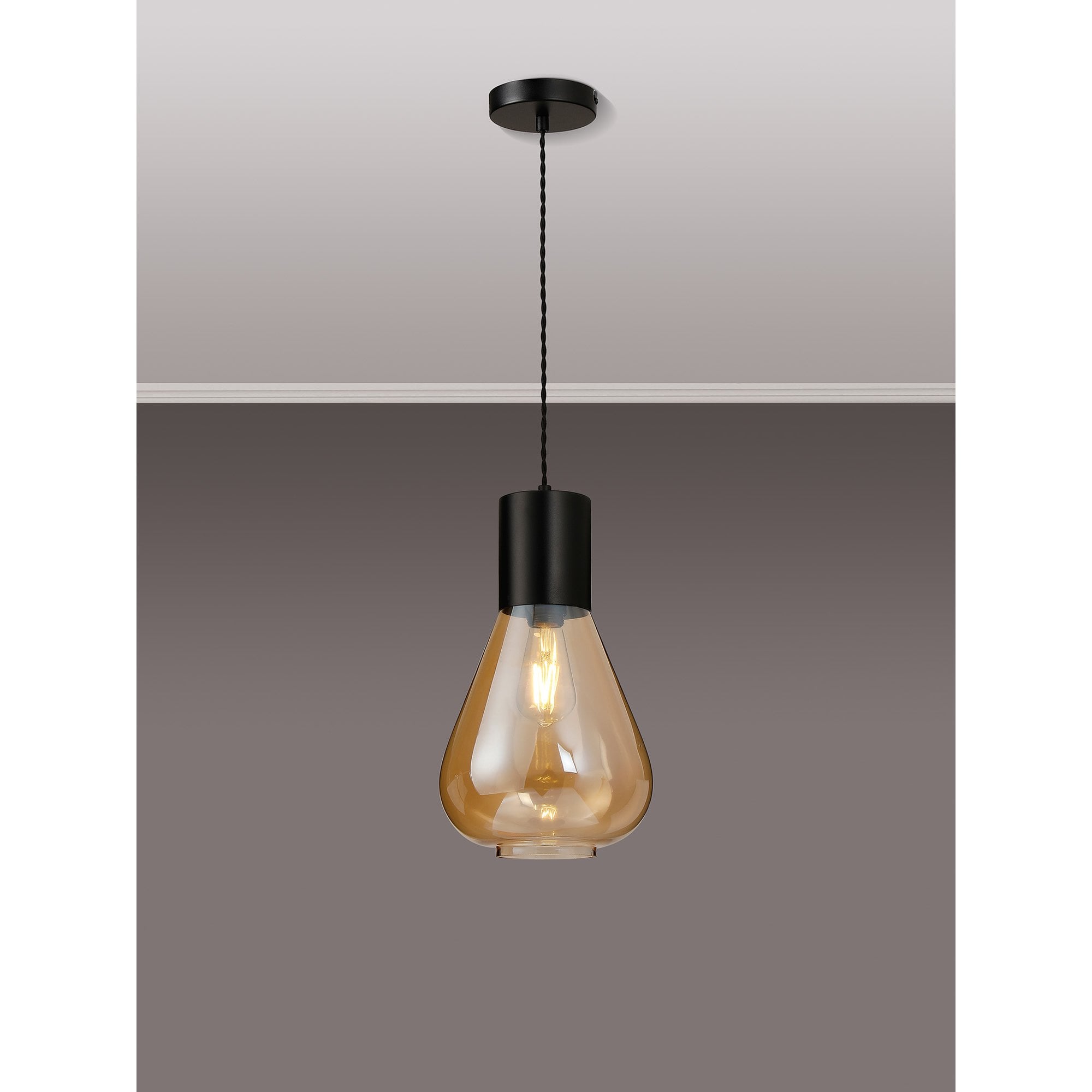 NLK09649 Olivia 1 Light Narrow Pendant Satin Black Amber