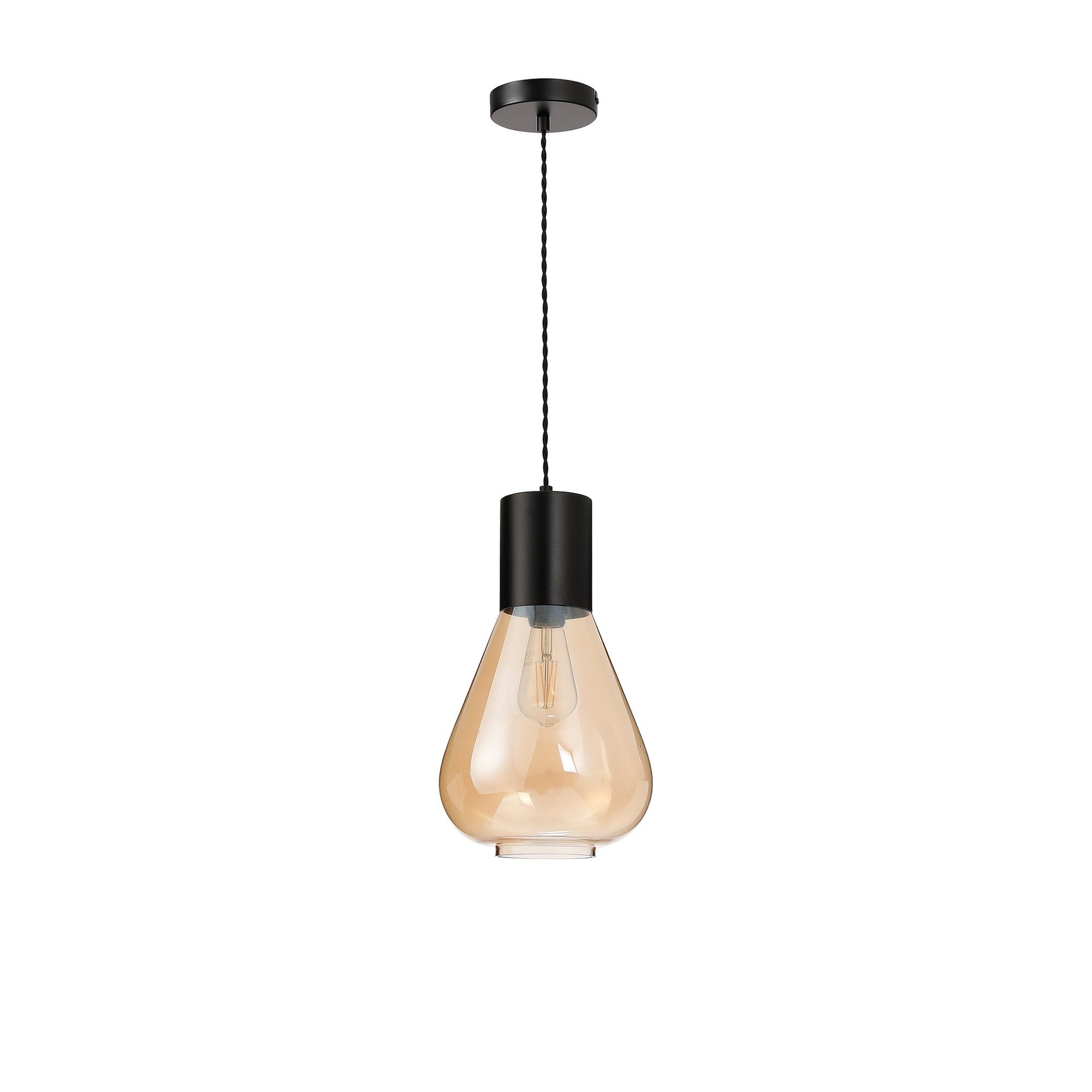 NLK09649 Olivia 1 Light Narrow Pendant Satin Black Amber