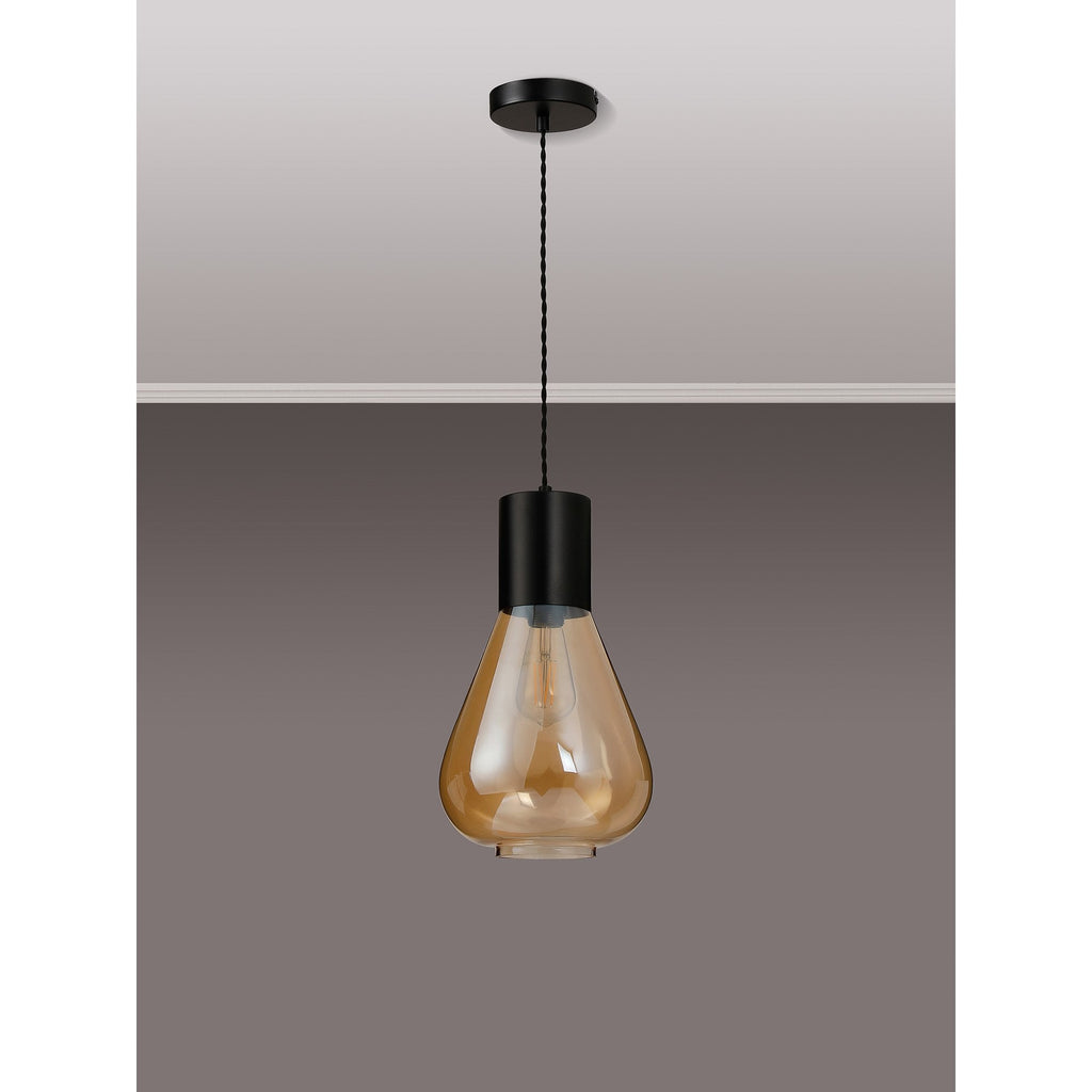 NLK09649 Olivia 1 Light Narrow Pendant Satin Black Amber