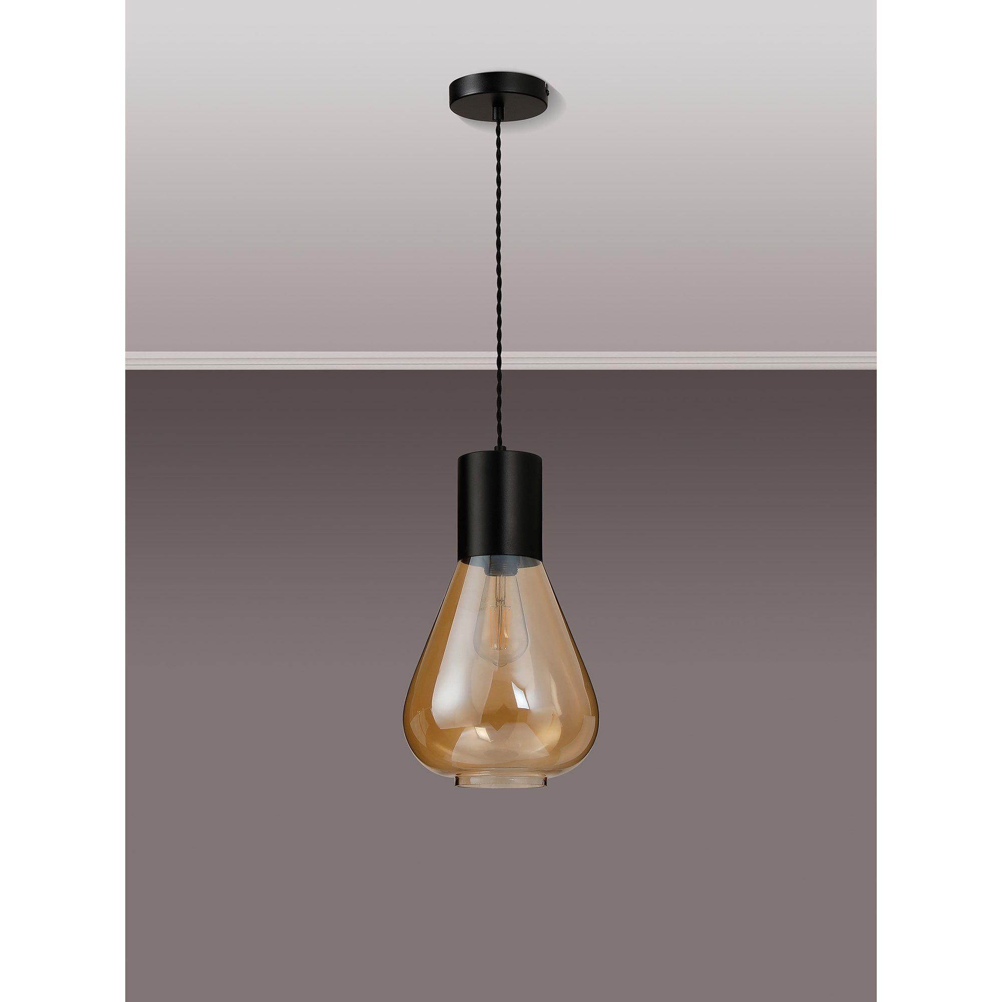 NLK09649 Olivia 1 Light Narrow Pendant Satin Black Amber