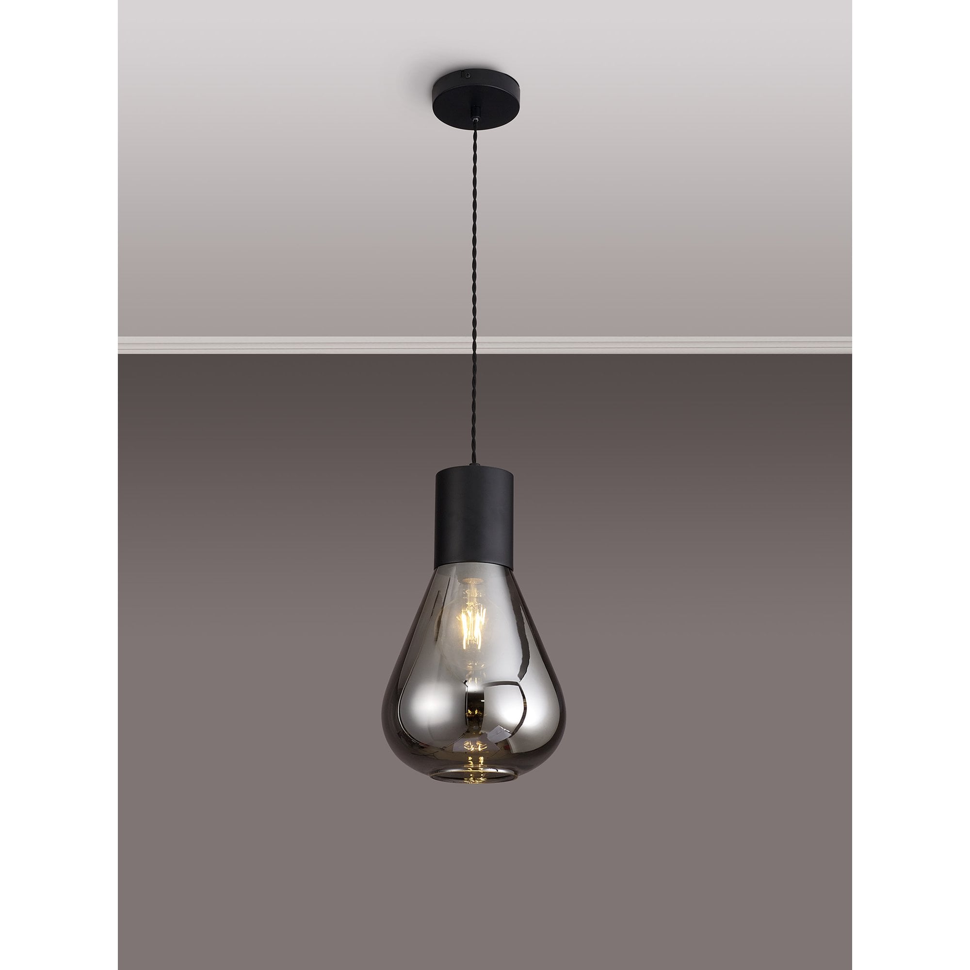 NLK09729 Olivia 1 Light Narrow Pendant Satin Black Smoke