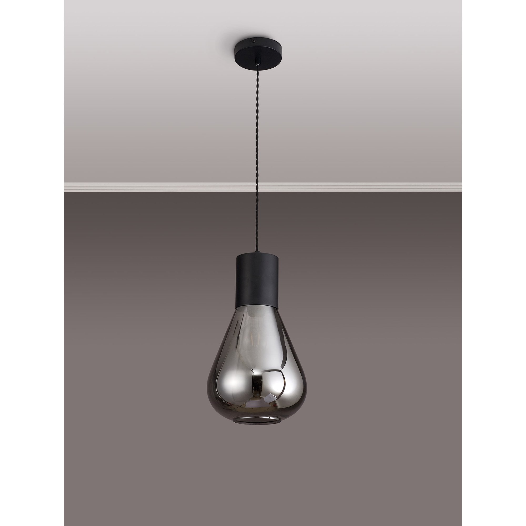 NLK09729 Olivia 1 Light Narrow Pendant Satin Black Smoke