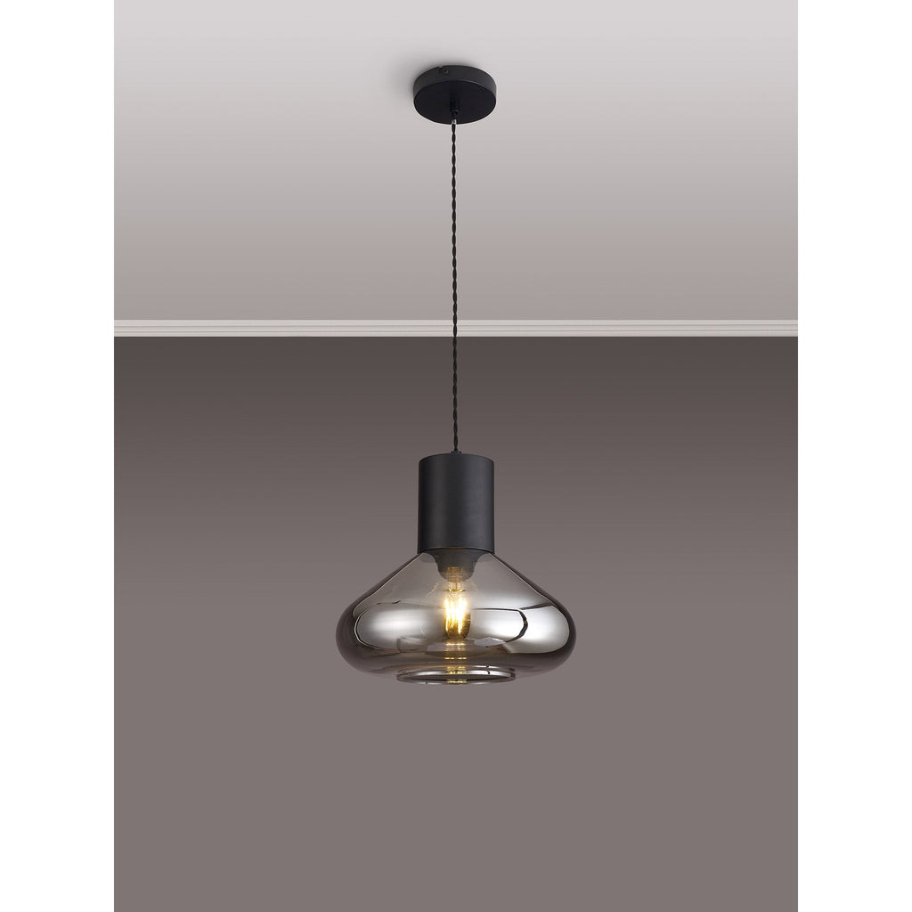 NLK09839 Olivia 1 Light Wide Pendant Satin Black Smoke