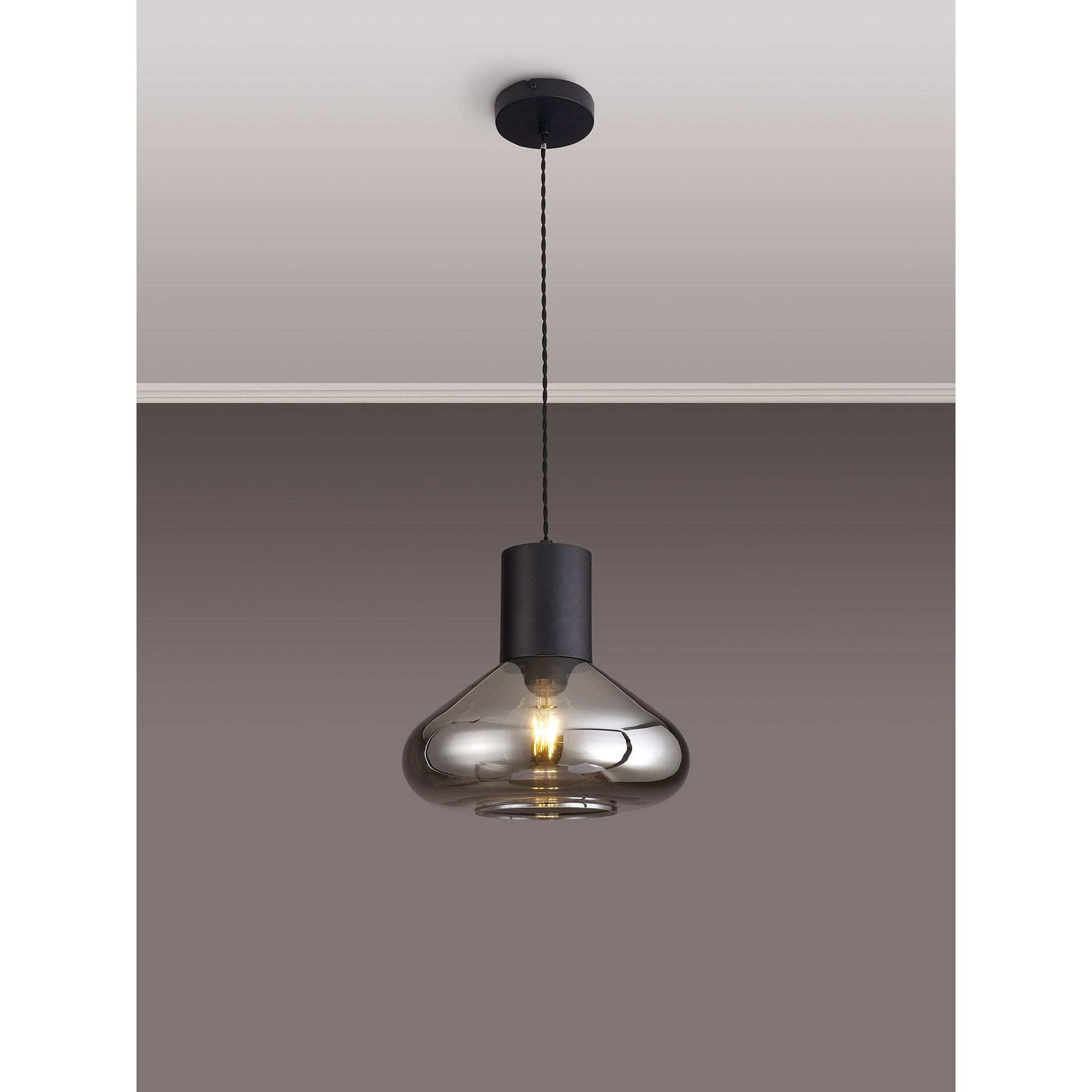 NLK09839 Olivia 1 Light Wide Pendant Satin Black Smoke
