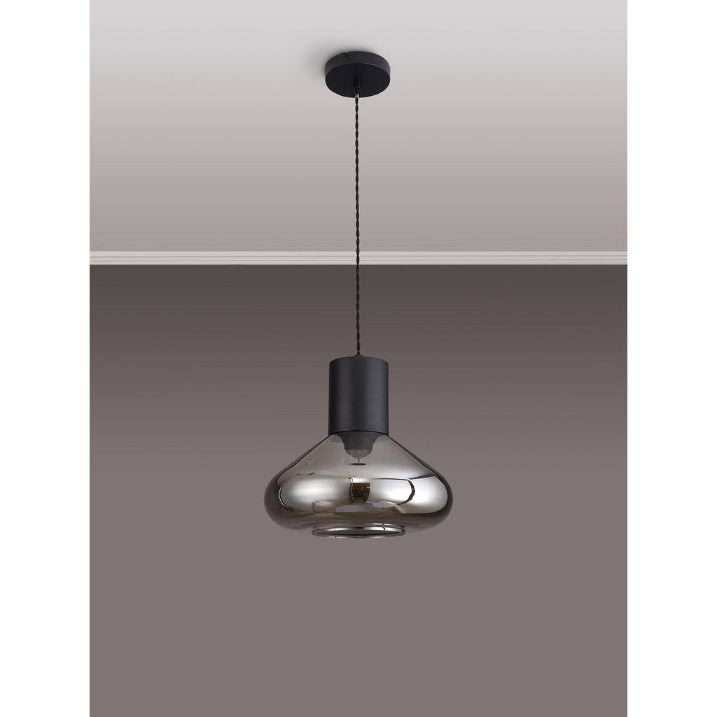 NLK09839 Olivia 1 Light Wide Pendant Satin Black Smoke