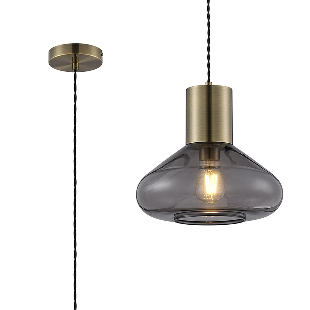 NLK10019 Olivia 1 Light Wide Pendant Antique Brass Black
