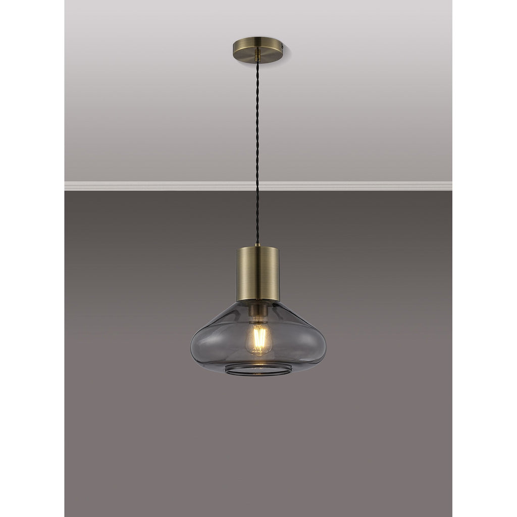NLK10019 Olivia 1 Light Wide Pendant Antique Brass Black