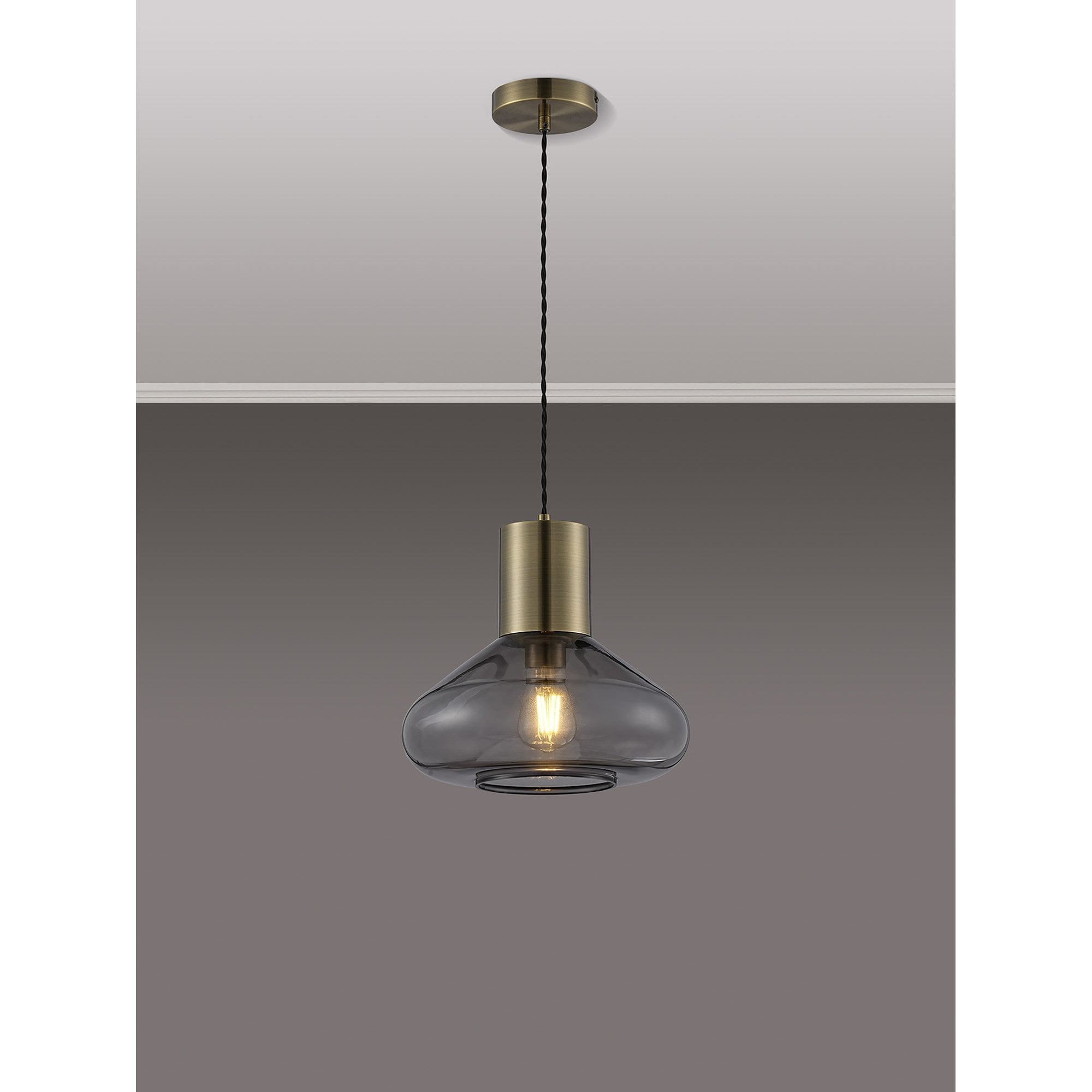 NLK10019 Olivia 1 Light Wide Pendant Antique Brass Black