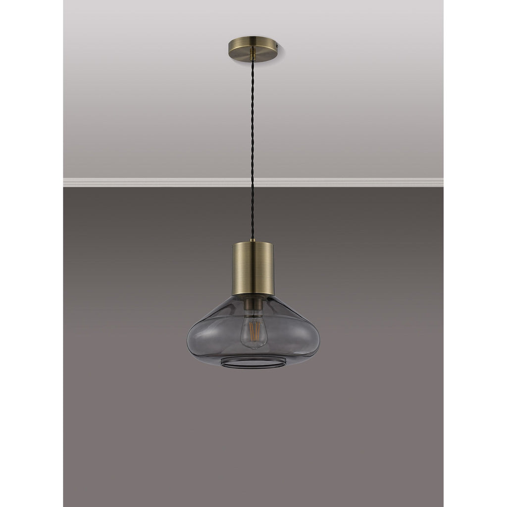 NLK10019 Olivia 1 Light Wide Pendant Antique Brass Black