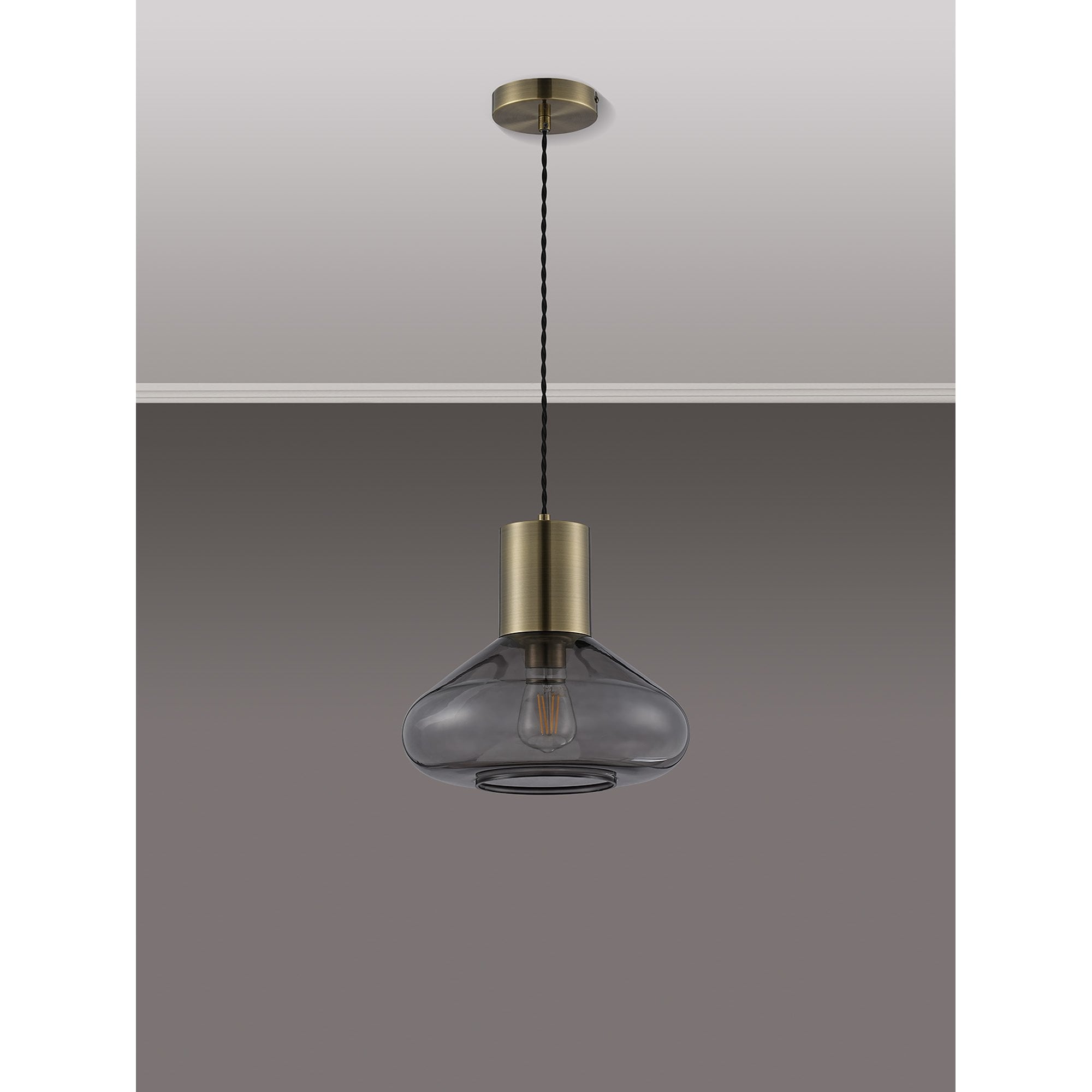 NLK10019 Olivia 1 Light Wide Pendant Antique Brass Black
