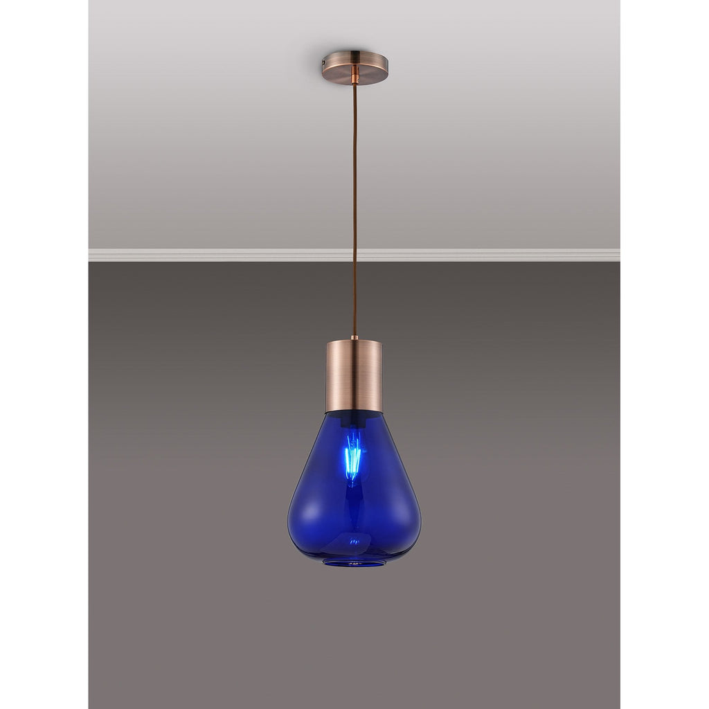 NLK10119 Olivia 1 Light Narrow Pendant Antique Copper Blue
