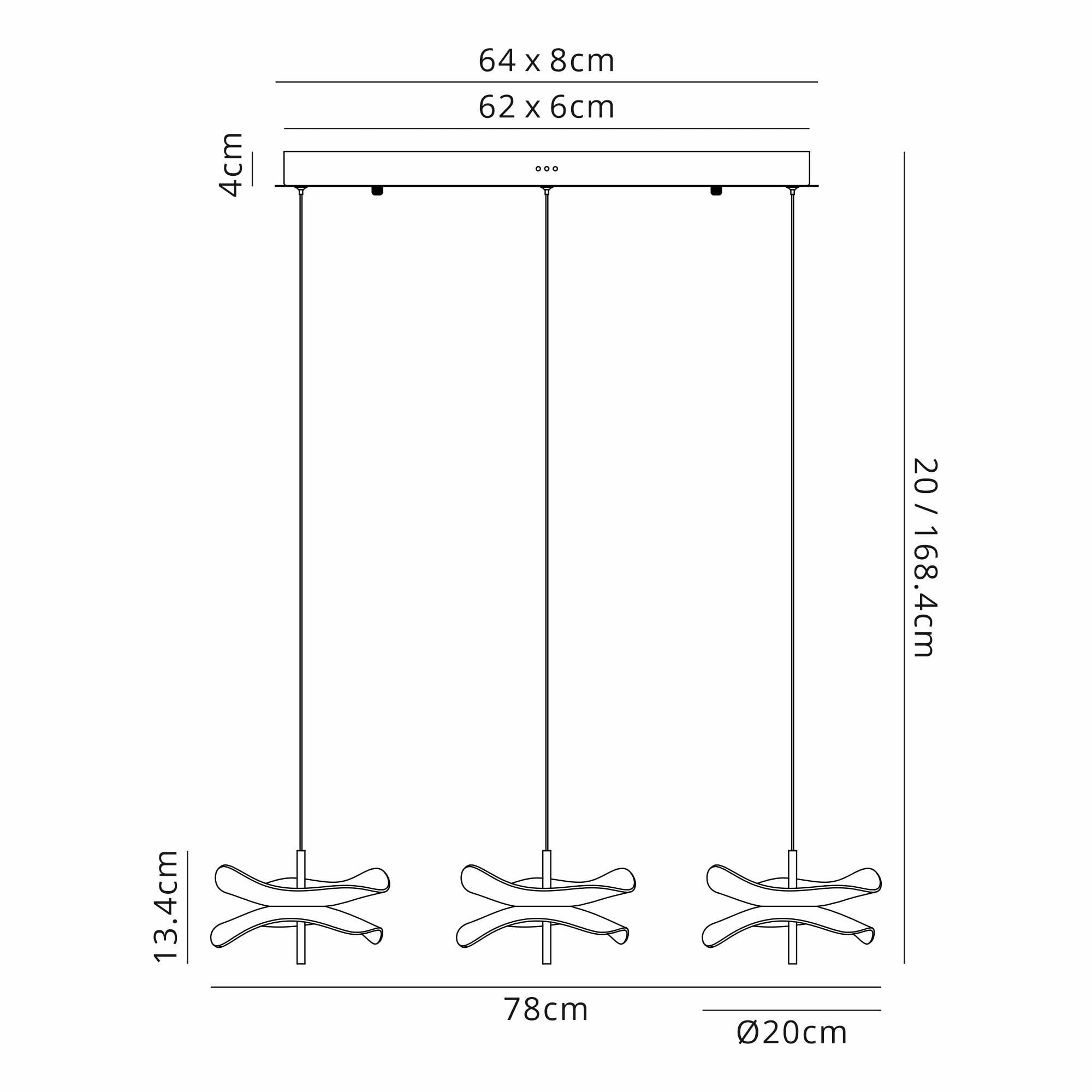 NL73389 Padwa 3 LED Linear Pendant Polished Chrome