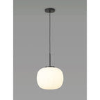 NL86409 Sabus Medium Oval Ball Pendant 1 Light E27 Matt Black Suspension With Frosted White Glass Globe