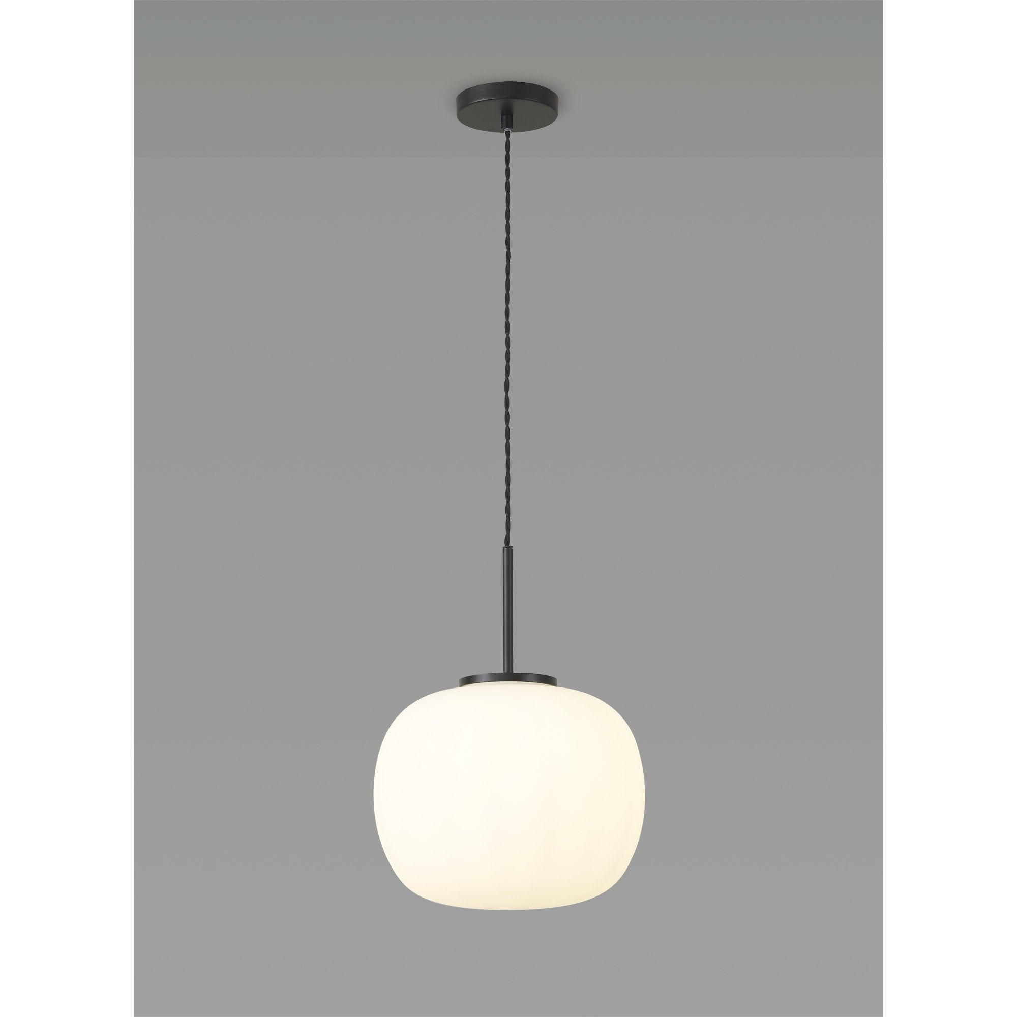 NL86409 Sabus Medium Oval Ball Pendant 1 Light E27 Matt Black Suspension With Frosted White Glass Globe
