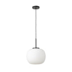 NL86409 Sabus Medium Oval Ball Pendant 1 Light E27 Matt Black Suspension With Frosted White Glass Globe