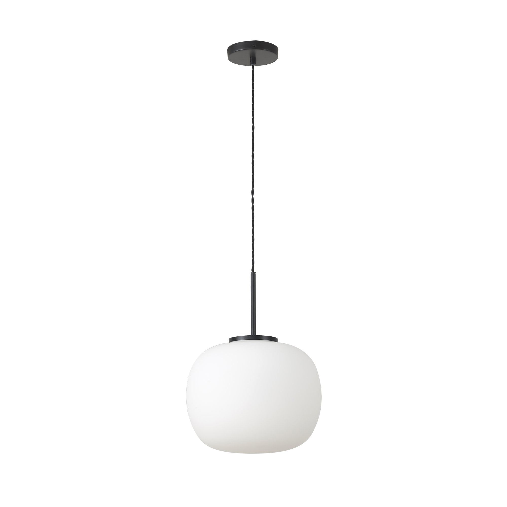 NL86409 Sabus Medium Oval Ball Pendant 1 Light E27 Matt Black Suspension With Frosted White Glass Globe