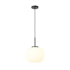 NL86409 Sabus Medium Oval Ball Pendant 1 Light E27 Matt Black Suspension With Frosted White Glass Globe