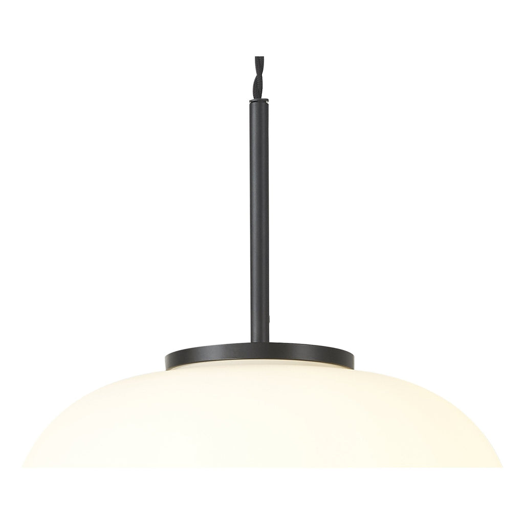 NL86409 Sabus Medium Oval Ball Pendant 1 Light E27 Matt Black Suspension With Frosted White Glass Globe