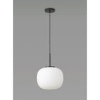 NL86409 Sabus Medium Oval Ball Pendant 1 Light E27 Matt Black Suspension With Frosted White Glass Globe