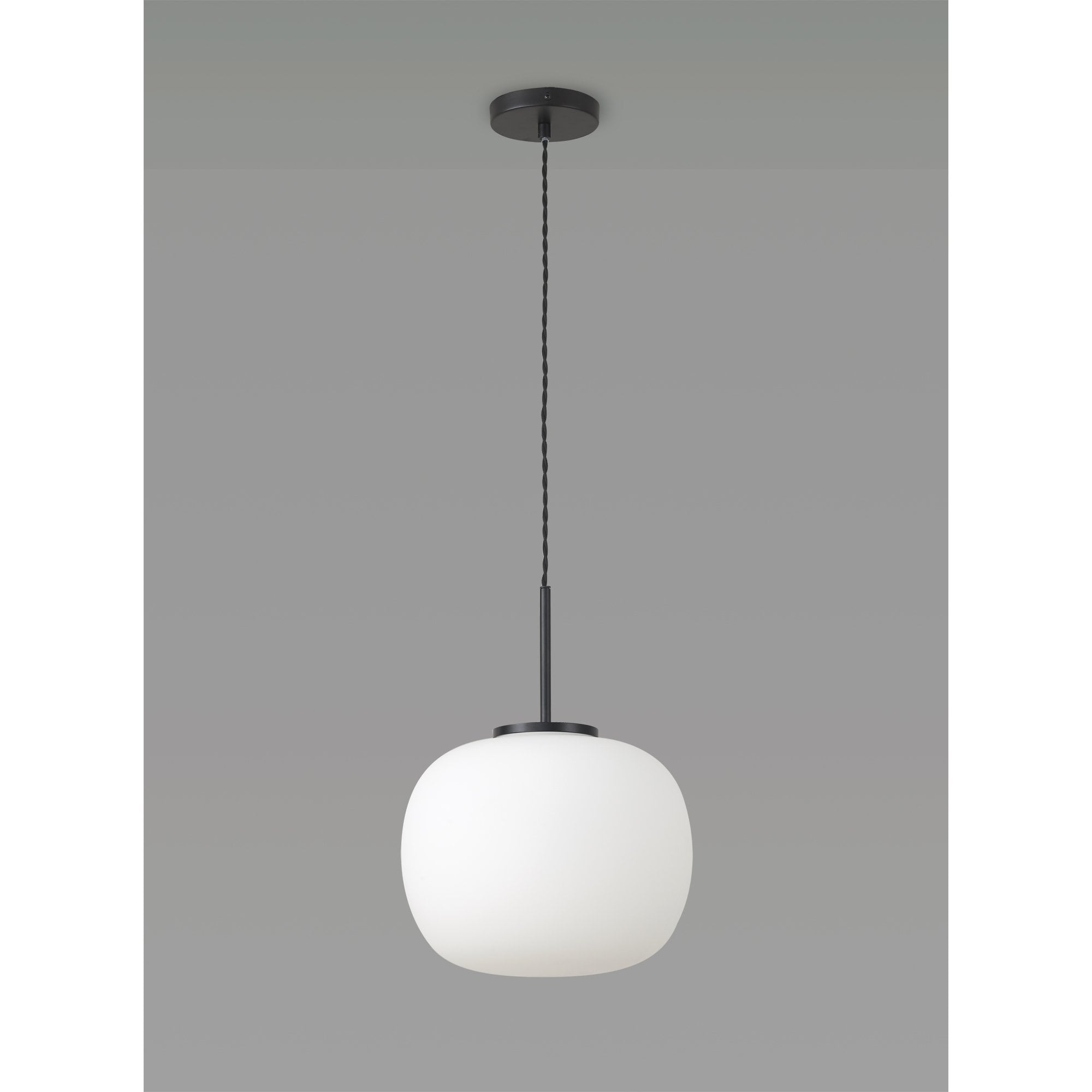 NL86409 Sabus Medium Oval Ball Pendant 1 Light E27 Matt Black Suspension With Frosted White Glass Globe