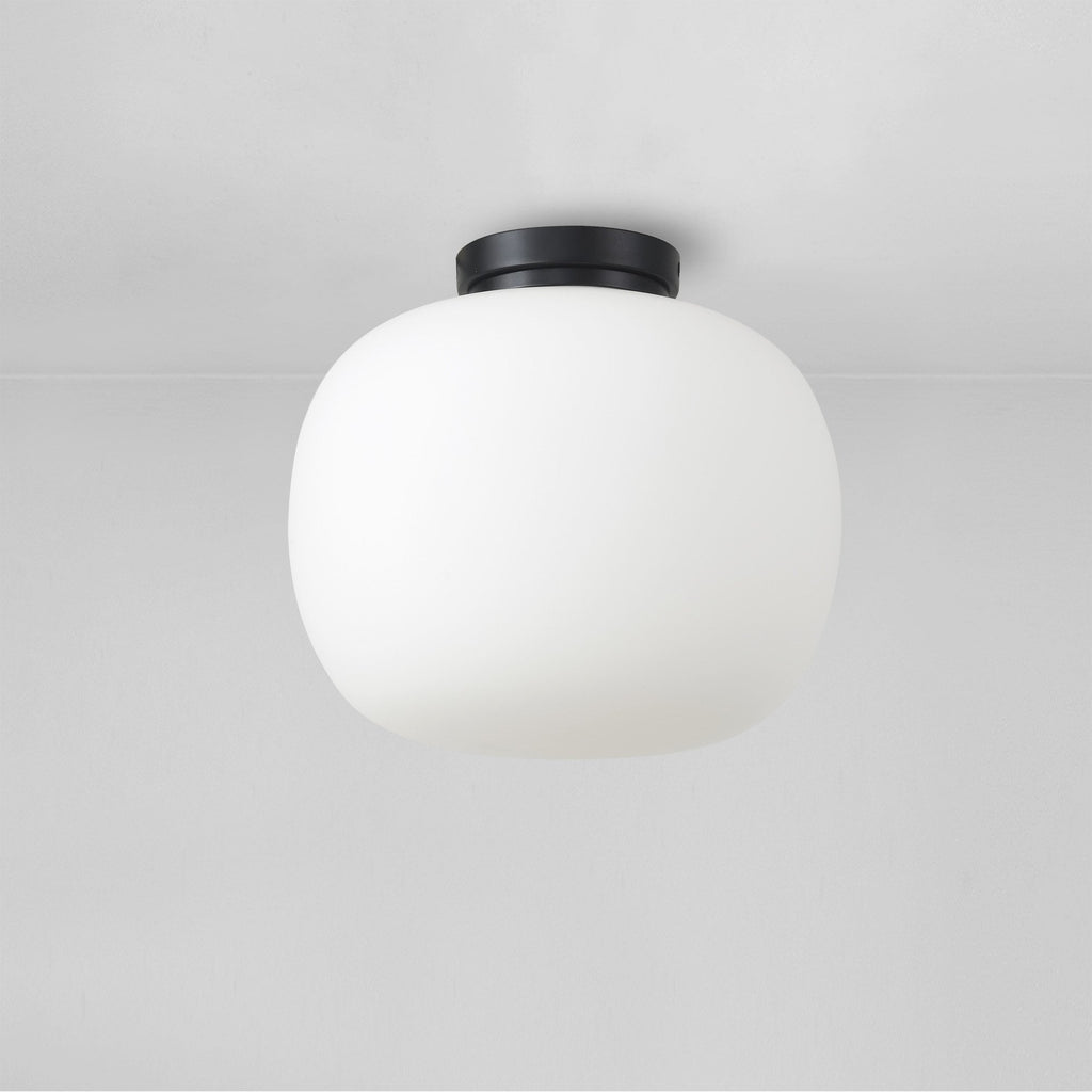 NL86429 Sabus 1 Light Flush Ceiling Light Matt Black Frosted White