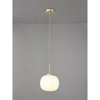 NL86489 Sabus Small Oval Ball Pendant 1 Light E27 Satin Gold Suspension With Frosted White Glass Globe