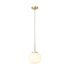NL86489 Sabus Small Oval Ball Pendant 1 Light E27 Satin Gold Suspension With Frosted White Glass Globe