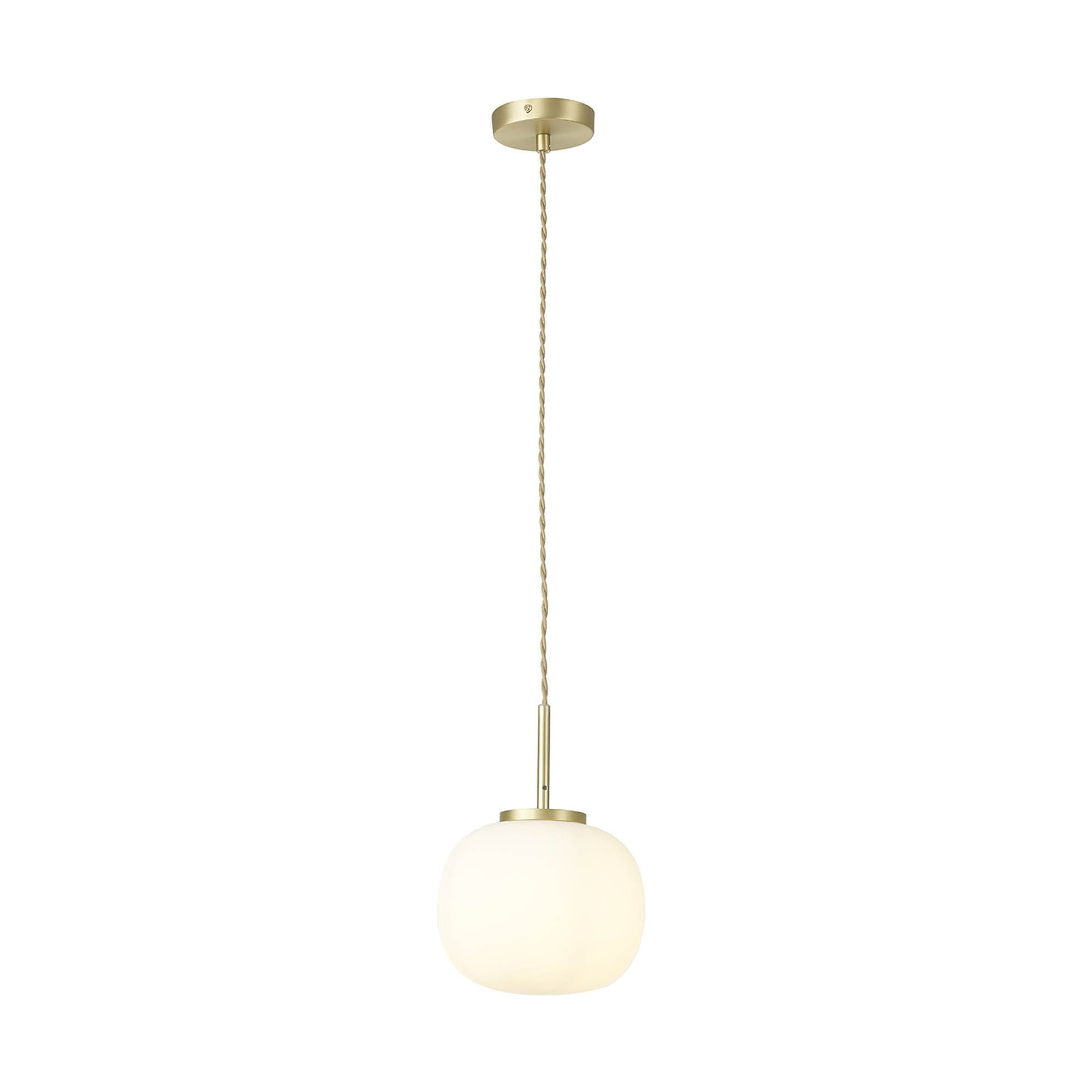 NL86489 Sabus Small Oval Ball Pendant 1 Light E27 Satin Gold Suspension With Frosted White Glass Globe