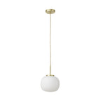 NL86489 Sabus Small Oval Ball Pendant 1 Light E27 Satin Gold Suspension With Frosted White Glass Globe
