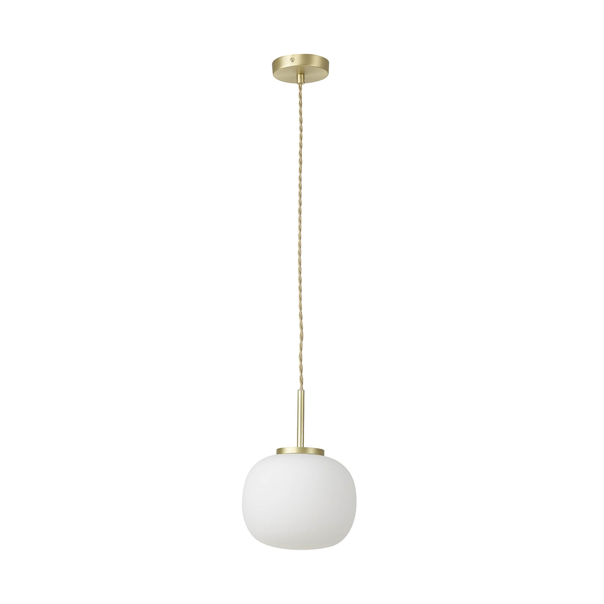 NL86489 Sabus Small Oval Ball Pendant 1 Light E27 Satin Gold Suspension With Frosted White Glass Globe