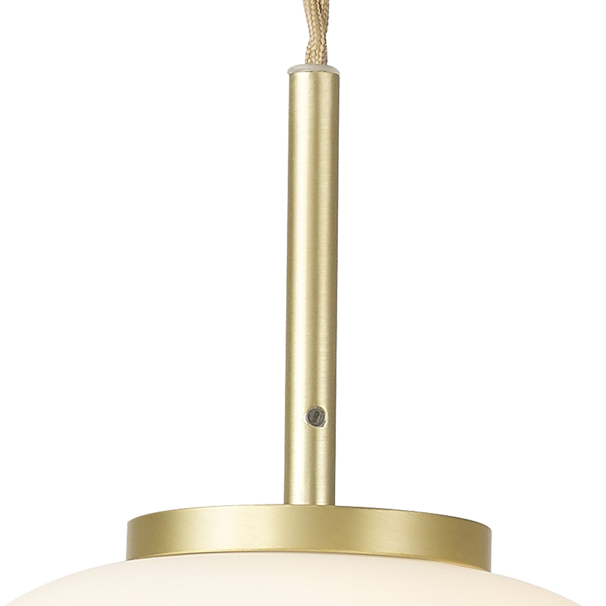 NL86489 Sabus Small Oval Ball Pendant 1 Light E27 Satin Gold Suspension With Frosted White Glass Globe