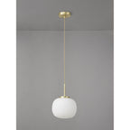 NL86489 Sabus Small Oval Ball Pendant 1 Light E27 Satin Gold Suspension With Frosted White Glass Globe