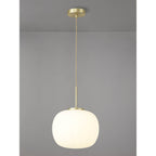 NL86499 Sabus Medium Oval Ball Pendant 1 Light E27 Satin Gold Suspension With Frosted White Glass Globe