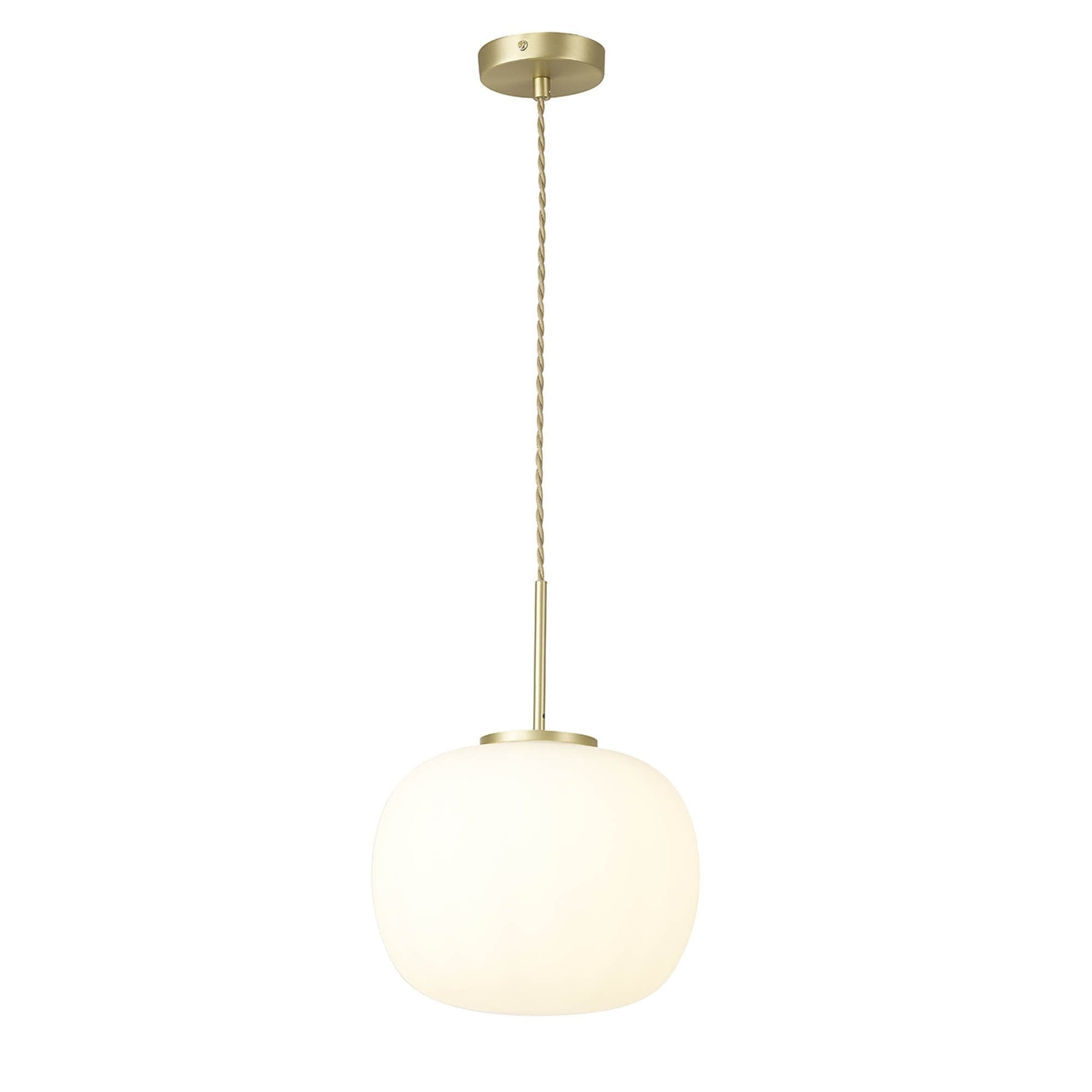 NL86499 Sabus Medium Oval Ball Pendant 1 Light E27 Satin Gold Suspension With Frosted White Glass Globe