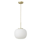 NL86499 Sabus Medium Oval Ball Pendant 1 Light E27 Satin Gold Suspension With Frosted White Glass Globe