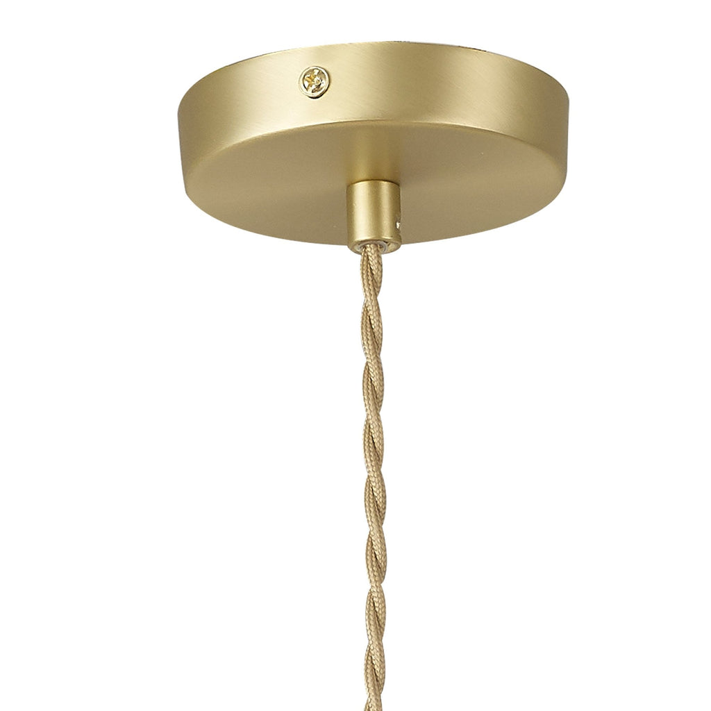 NL86499 Sabus Medium Oval Ball Pendant 1 Light E27 Satin Gold Suspension With Frosted White Glass Globe