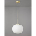 NL86499 Sabus Medium Oval Ball Pendant 1 Light E27 Satin Gold Suspension With Frosted White Glass Globe