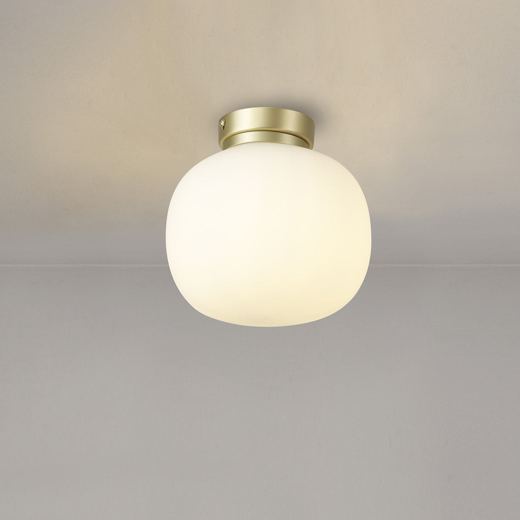 NL86509 Sabus 1 Light Flush Ceiling Light Satin Gold Frosted White