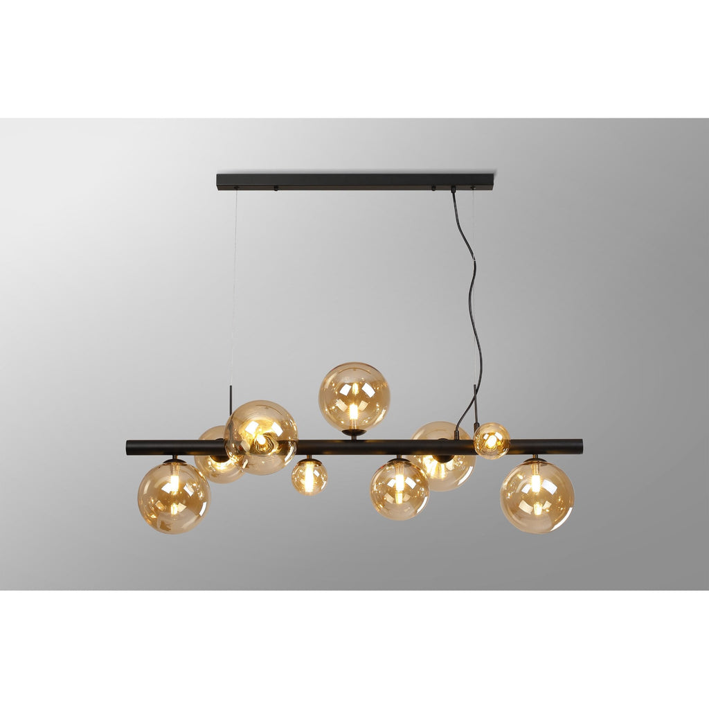 NL9040/AM9 Prague 9 Light Linear Pendant Satin Black Amber Plated