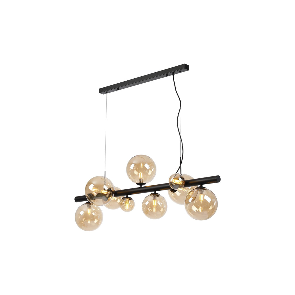 NL9040/AM9 Prague 9 Light Linear Pendant Satin Black Amber Plated