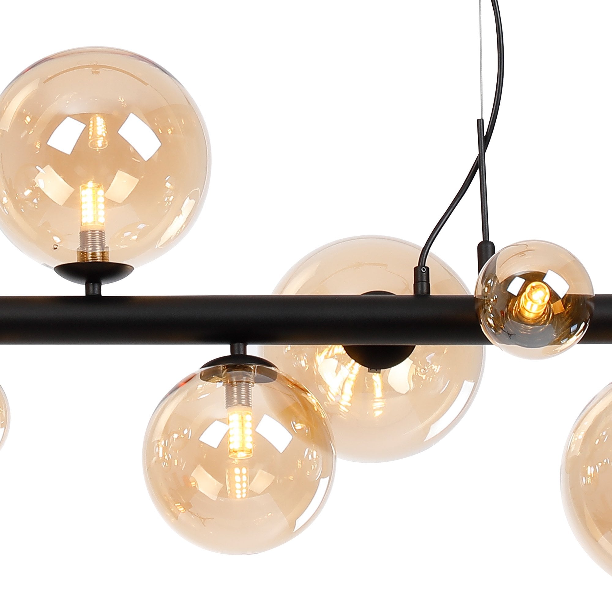 NL9040/AM9 Prague 9 Light Linear Pendant Satin Black Amber Plated
