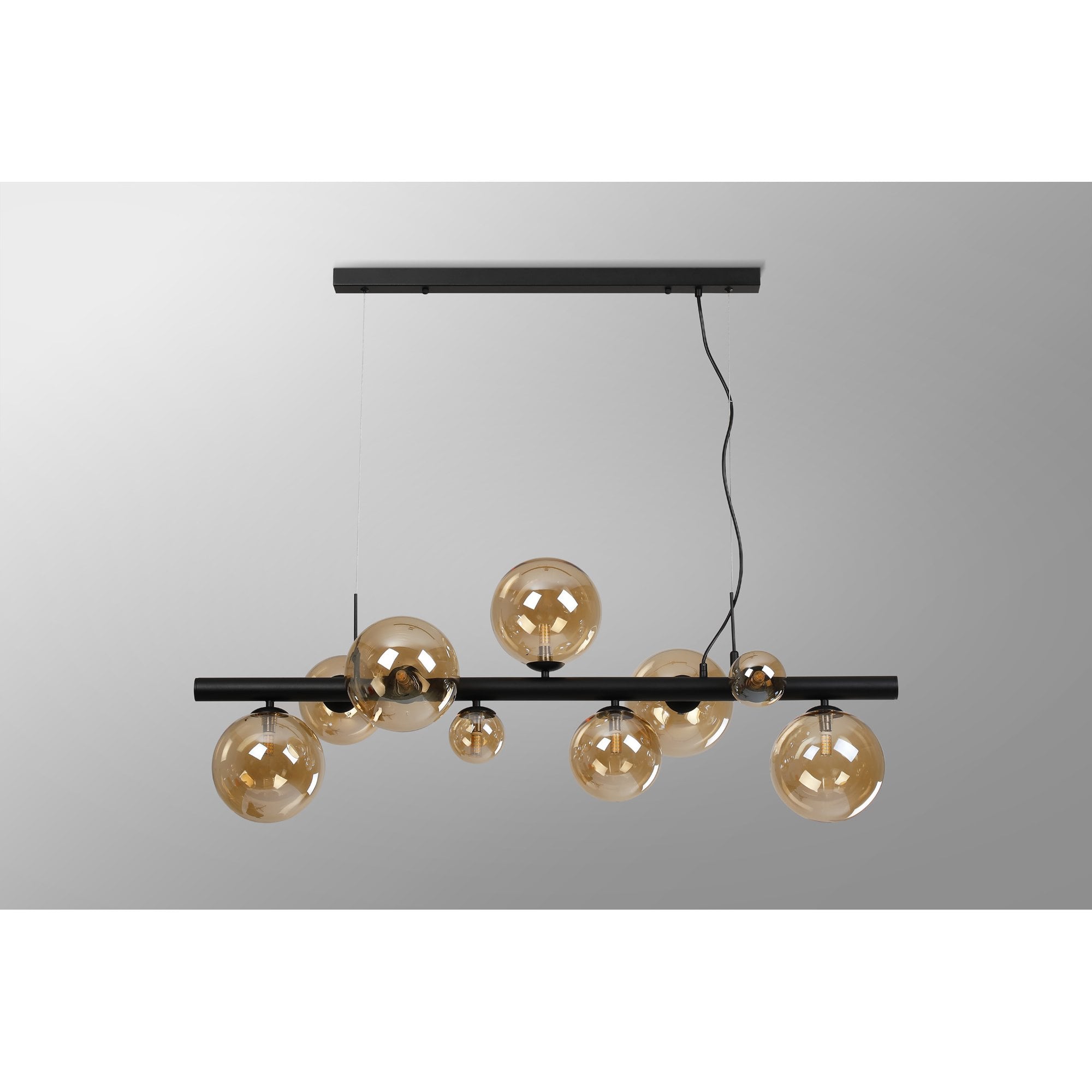 NL9040/AM9 Prague 9 Light Linear Pendant Satin Black Amber Plated