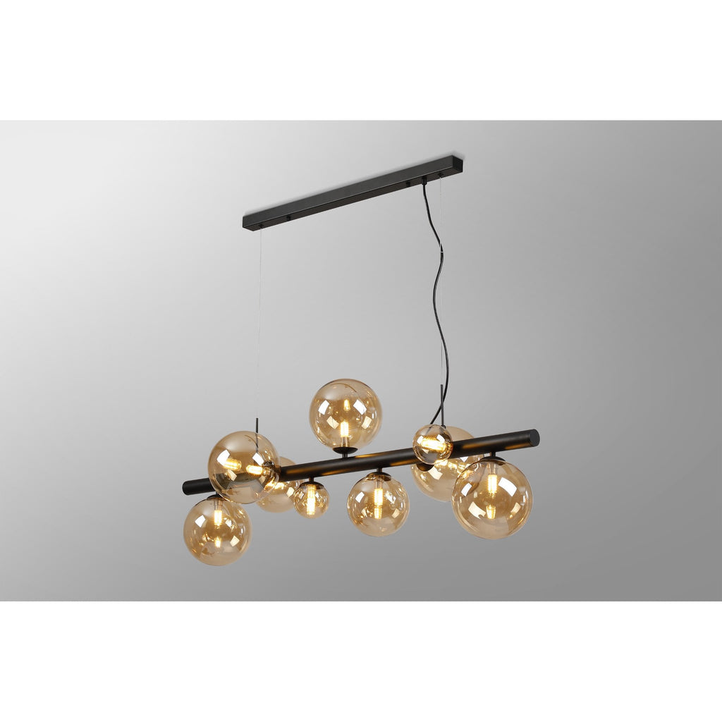 NL9040/AM9 Prague 9 Light Linear Pendant Satin Black Amber Plated