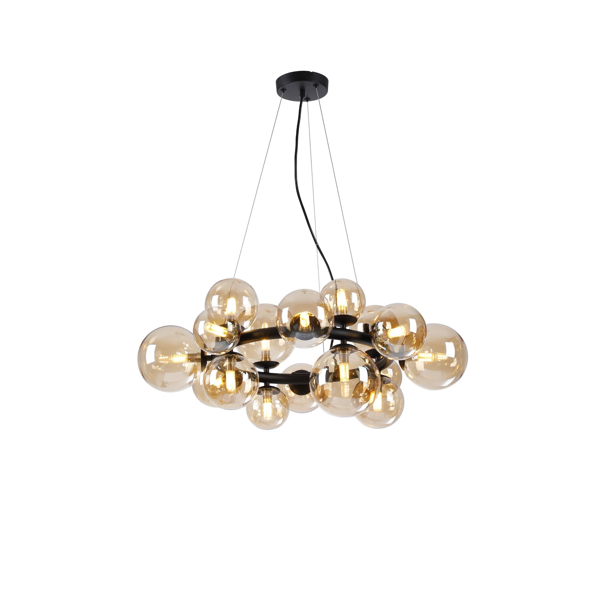 NL9041/AM9 Prague 16 Light Circular Pendant Satin Black Amber Plated